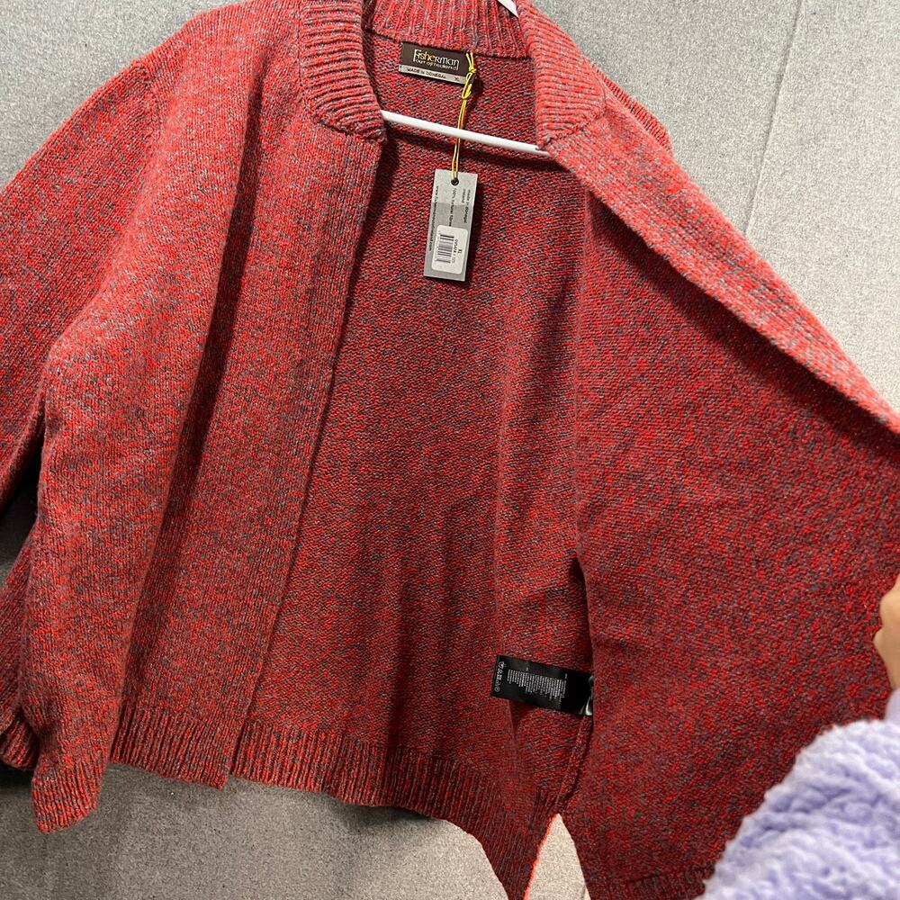 Fisherman Out of Ireland Merino Wool & Cashmere Blend Cardigan Coral/Grey, XL - Picture 6 of 12